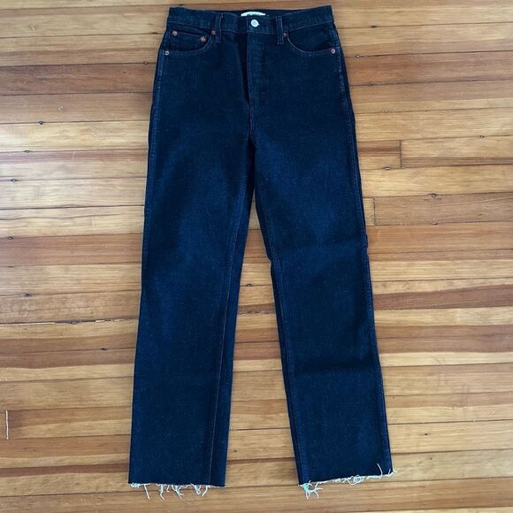 Re/Done 90s High Rise Straight Jeans Raw Hem In Black Rinse RARE NWOT Size 27 - Picture 1 of 6